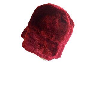 Vintage Red Faux Fur Hat With Black Satin Lining